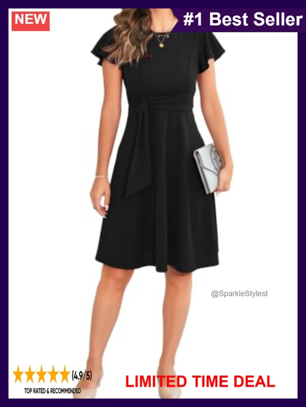 Ruffle Sleeve A-Line Fit and Flare Cocktail Party Dress